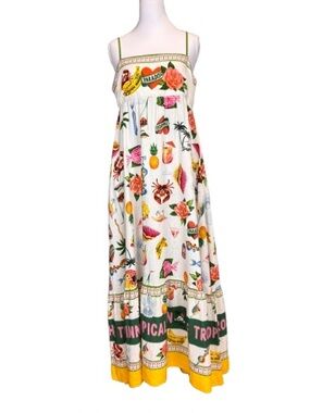 SOLD!!Rachel Zoe Paradiso Tropical Print Linen Smocked Vacation Pockets Med NWT